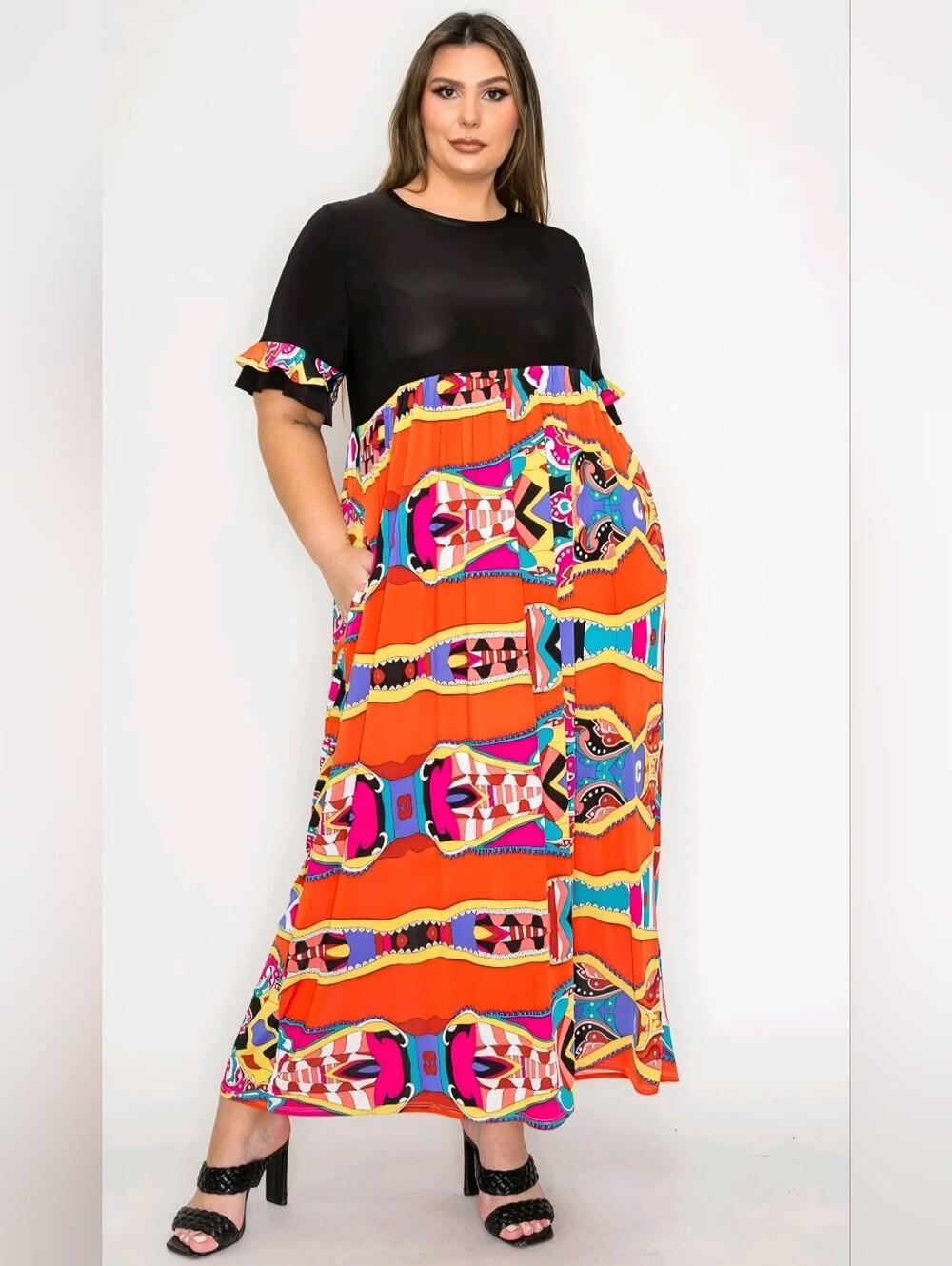 NWOT Size 4X Curvy Lovely two-tone Dress w/ Double Layer Sleeve
